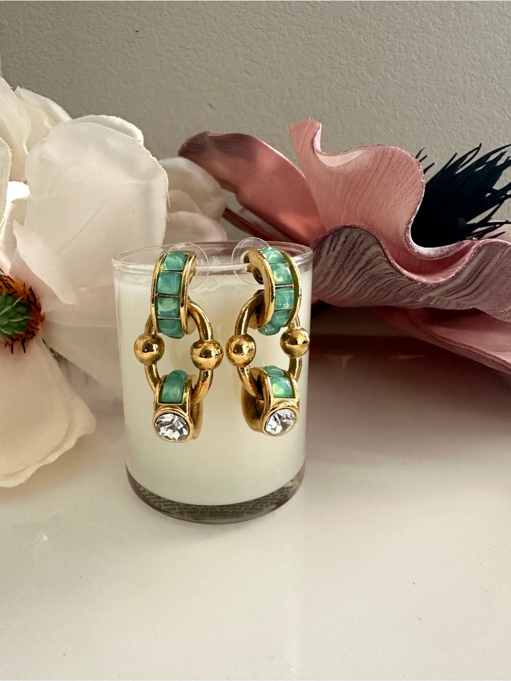Gas‎ Bijoux Bo Rivage Turquoise Crystal Hoop Earrings 24k Gold Plated